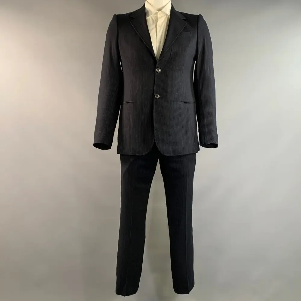 EMPORIO ARMANI Chest Size 40 Navy White Pinstripe Wool Blend 34 30 Suit